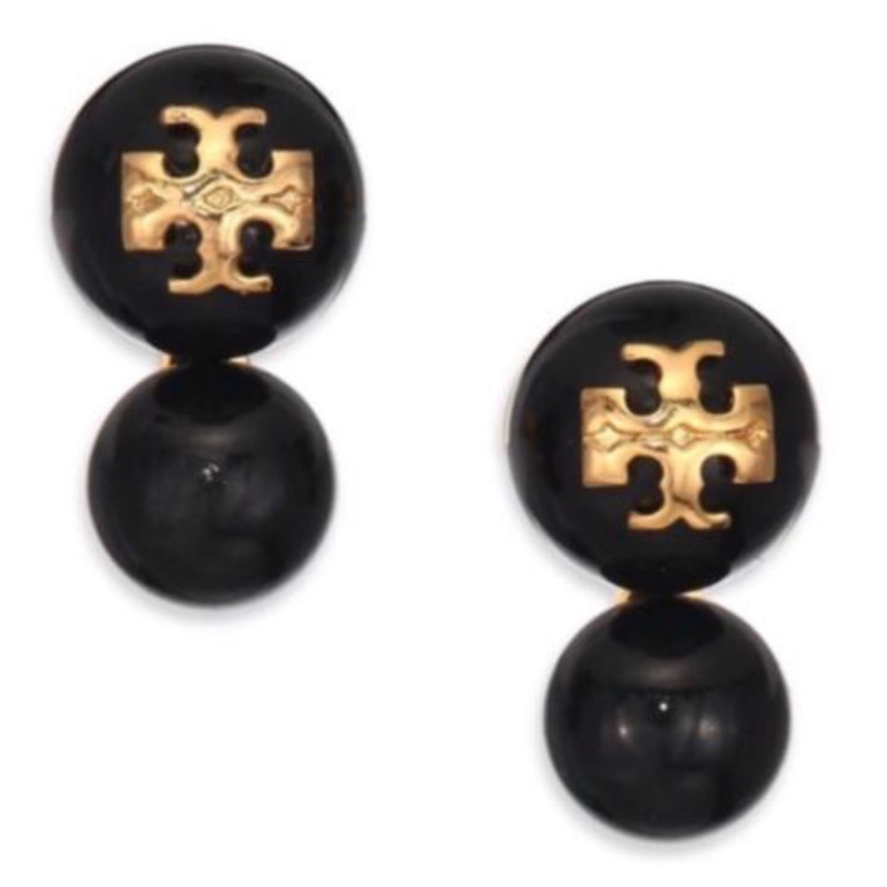 Tory Burch Black/Gold Evie Double Glass Pearl Earrings